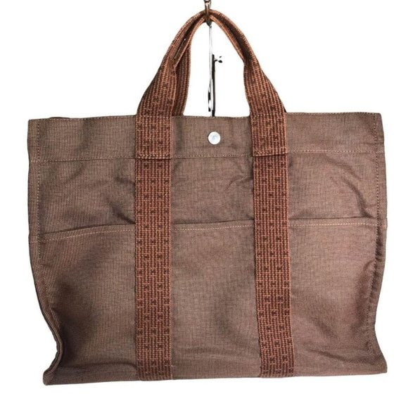 Hermes Chocolate Brown Tote Cotton Fabric Authentic France Large - Picture 4 of 7